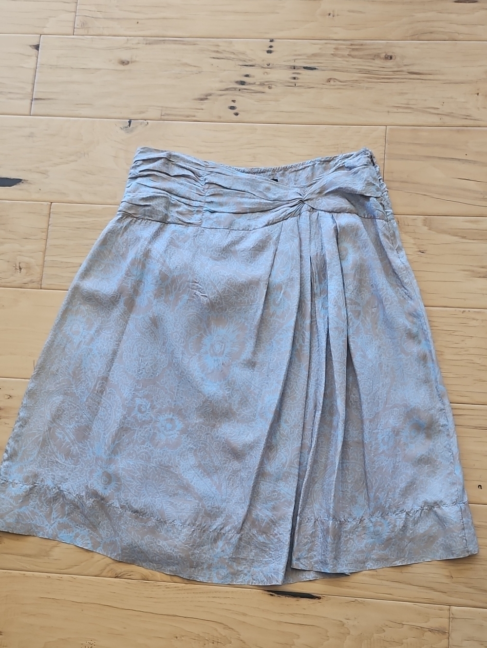 Nude And Light Blue Midi Skirt 100% Silk